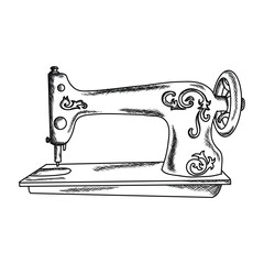 Vintage Sewing Machine Sketch Illustration.