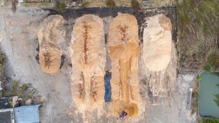 Aerial View of Wood Chips and Sawdust in Industrial Yard