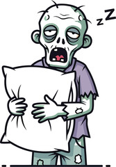 Cartoon zombie hugging a pillow while sleeping soundly