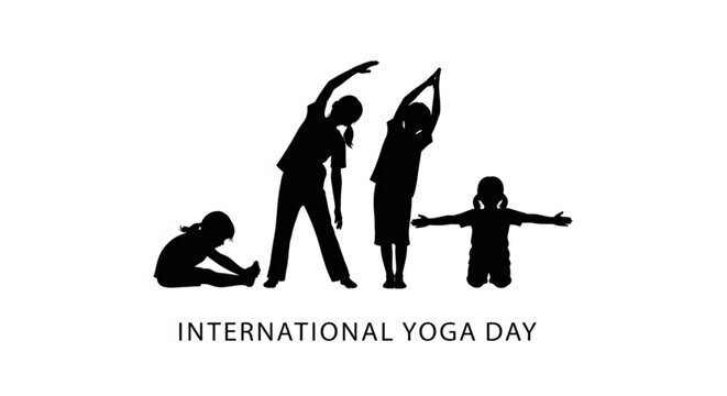 Silhouette of children practicing yoga poses, celebrating international yoga day with flexibility, balance, and mindfulness - Powered by Adobe
