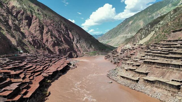 Aerial Video Collection of Traditional Salt-making Salt Wells in Mangkang Thousand-year-old Salt Fields, Tibet, China