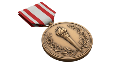 Symbol of achievement, prestigious bronze medal with torch and laurel wreath