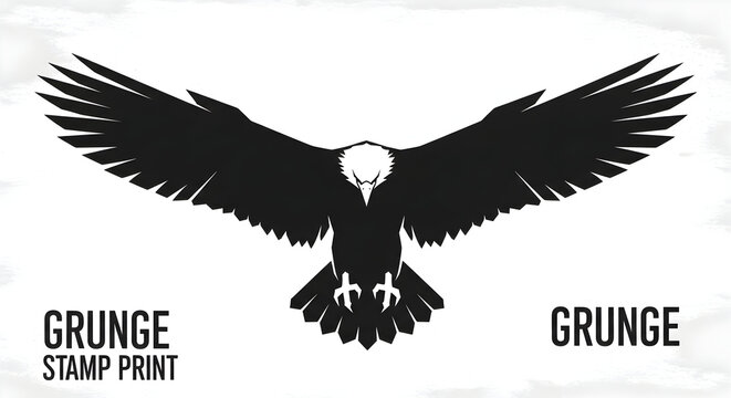  Black eagle silhouette with spread wings &mdash; grunge stamp print emblem on textured background
