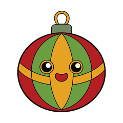 Cute Cartoon Christmas Ornament Ball with Smiling Face Holiday Vector illustration.