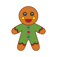 Cute Gingerbread Man in Green Outfit Christmas Cookie Holiday Vector illustration.