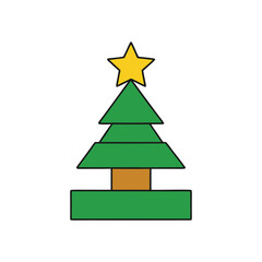 Simple Christmas Tree with Star Minimal Holiday Flat Style Vector illustration.