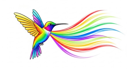 Fototapeta premium A vibrant rainbow hummingbird, showcasing colorful wings and tail, symbolizing freedom, beauty, and the magic of nature
