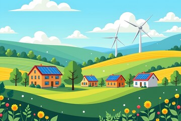 Modern Ecofriendly Community with Solar and Wind Energy