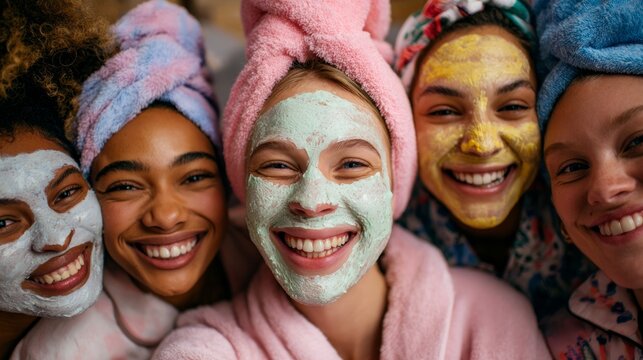 A group of young women enjoying a spa day together.
