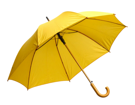 Closed Yellow Umbrella with Curved Handle, Angled Side View, isolated on transparent background. - Powered by Adobe