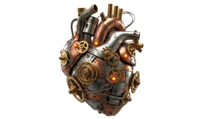 Intricate steampunk heart with gears and glowing lights, a mechanical marvel