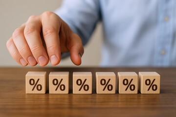 Hand Adjusting Percentage Blocks Depicts Financial Restructuring and Debt Management for Business, Presenting an Opportunity to Lower Interest Rates