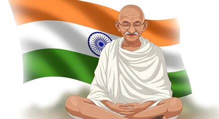 mahatma gandhi indian flag patriotic leader illustration