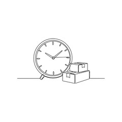Clock and delivery boxes in continuous line drawing style