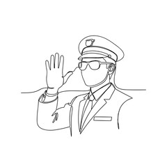 Police officer saluting in continuous line drawing style