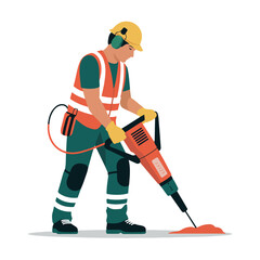 Construction worker using jackhammer