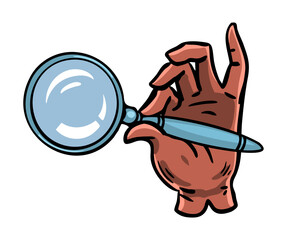 Hand holding magnifying glass isolated vector illustration