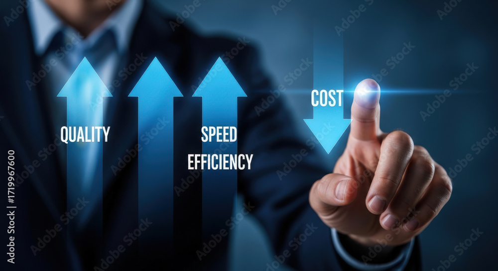 Aufkleber optimizing business performance by enhancing quality, speed, and efficiency while reducing costs thr