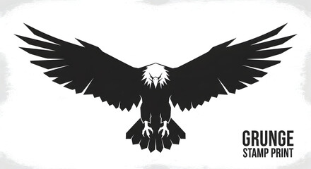 Obraz premium Black eagle silhouette with spread wings — grunge stamp print emblem on textured background