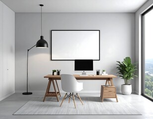 Inspiring minimalist home office setup for remote work success with stylish desk, chair and vibrant greenery, perfect for boosting productivity and focus