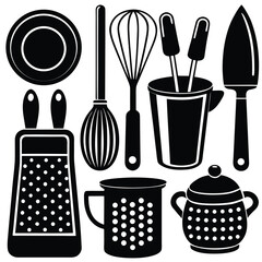 Minimalist collection of kitchen utensils for cooking and food preparation