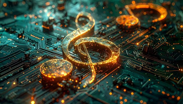 Abstract Musical Note on Circuit Board.