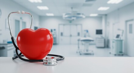 Heart.Red heart love shape hand exercise ball with doctor physician stethoscope on hospital background, Hospital life insurance concept, World heart health day, World hypertension day