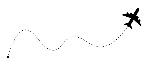 Vector icon representing the flight path of an airplane. Airplane line path vector icon of air plane flight route. Isolated on a transparent background. png
