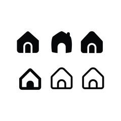 Web home icon set for websites and apps. Simple house symbol. Flat real estate sign. Main page pictogram in filled, thin line, outline and stroke style. Isolated illustration. 