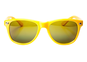 Bright yellow sunglasses with mirrored lenses isolated on a transparent background