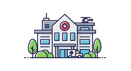 Hospital building modern clinic with ambulance and helicopter on the roof healthcare and medical service concept design
