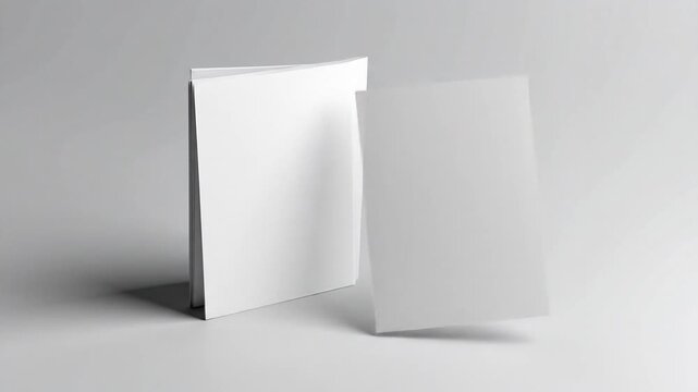 Clean White Brochure Mockups with Shadow on Gray Background Minimalist Presentation Style for Graphic Designers and Advertising Material Design for Adobe Stock