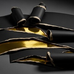 Dramatic black paper torn to reveal a golden background with rolled edges