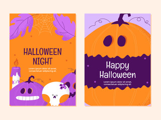 Happy Halloween cards template. flat vector illustration with pumpkins