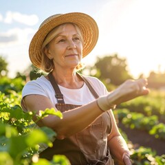 Senior woman tending a garden