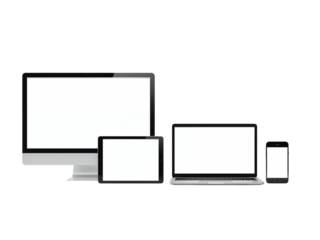 Modern technology devices displaying blank screens for your content and design mockups isolated on transparent background