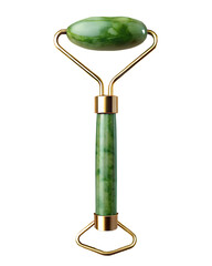 Green Jade Facial Roller with Gold Metal Accents on Background jade roller isolated on a transparent background