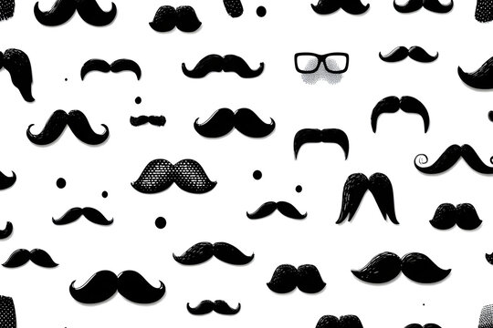 Black mustache abstract vector seamless pattern on white. Wrapping paper for holiday gift. Movember background. Little man birth party backdrop. Father's Day invite card