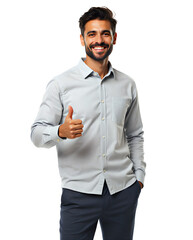 Happy and confident young man giving a thumbs-up gesture, isolated on a transparent background
