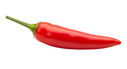A vibrant red chili pepper isolated on transparent background, showcasing its smooth skin, pointed tip, and fresh green stem, perfect for adding a spicy touch to culinary creations and healthy recipes