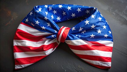 American flag fabric tied into heart-shaped knot, symbolizing patriotism.