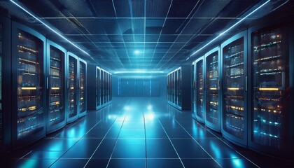modern it infrastructure showing cooled server racks in a secure technology hub