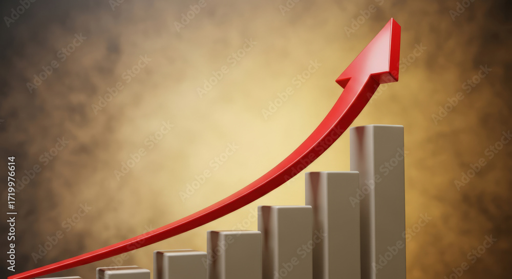 Aufkleber visualizing upward progress a dynamic graph with a red arrow ascending over gray bars symbolizing gr