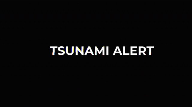 Tsunami Alert Emergency Warning Text with Digital Glitch Effect with transparent background. - Powered by Adobe