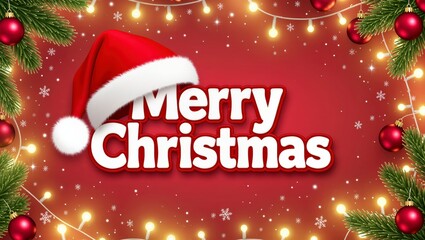 Festive holiday greeting, colorful Merry Christmas text with sparkling lights and decorative elements, perfect for seasonal cards.