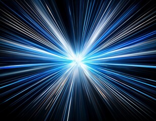 Fototapeta premium dynamic burst of radiant white and blue light beams on deep black background symbolizing energy motion and futuristic illumination with sharp contrast and glowing intensity