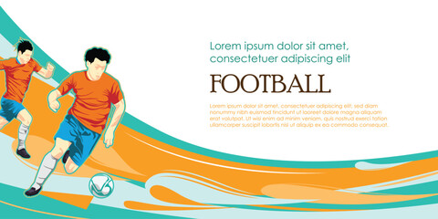 Football Teamwork Concept Illustration &ndash; Dynamic Soccer Players in Action with Abstract Wave Background