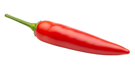 Vibrant red chili pepper isolated on transparent background, a closeup shot capturing the fresh, spicy ingredient used in diverse cuisines, ideal for culinary themes, food blogs, and healthy eating co