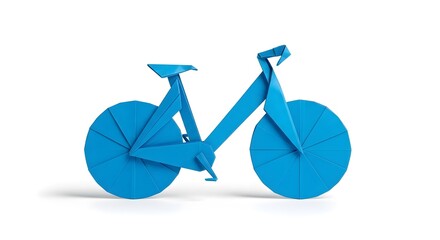 Blue Origami Bicycle on White Background.