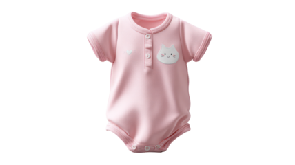 Pink baby onesie with short sleeves isolated on transparent background